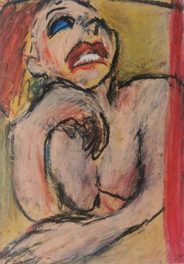 Dessin, Accoudée, série Portrait imaginaire, Joanna Flatau