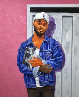 Peinture, Tapestry of Love - 21st Century, Contemporary, Figurative, Men, Modern, Cat, Lawrence Amoo