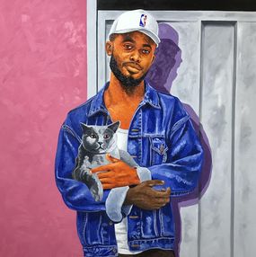 Gemälde, Tapestry of Love - 21st Century, Contemporary, Figurative, Men, Modern, Cat, Lawrence Amoo