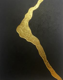 Painting, From the series Force of Nature 07102024 -  3D black and gold stripes, textured gold leaf, Nataliia Krykun