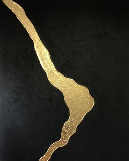 Painting, From the series Force of Nature 30092024 -  3D black and gold stripes, textured gold leaf, Nataliia Krykun
