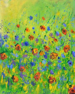 Painting, Red poppies and blue cornflowers, Pol Ledent