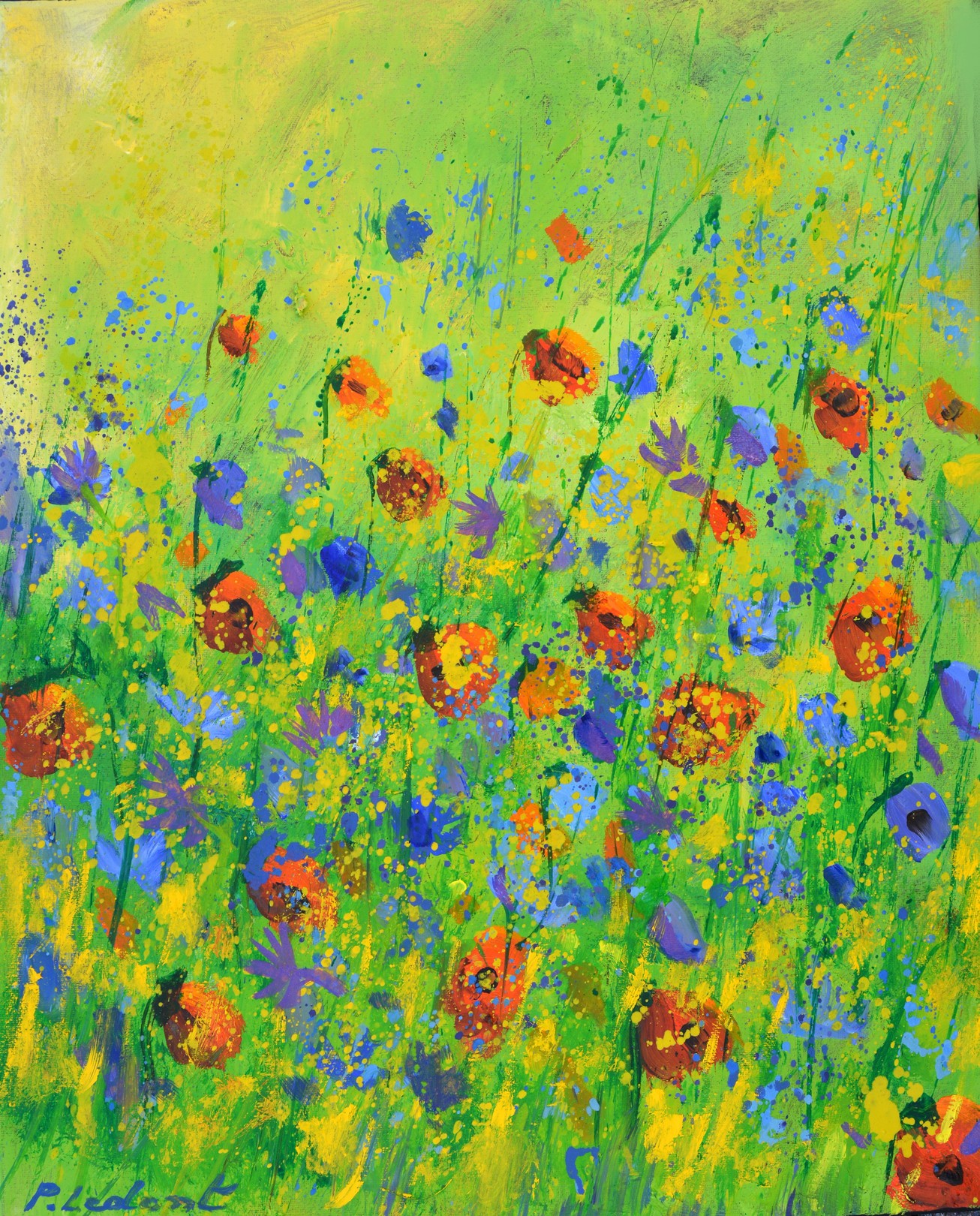 Pol Ledent, Red poppies and blue cornflowers Pol Ledent, Red poppies and blue cornflowers