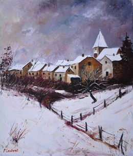 Painting, Snow on my village, Pol Ledent