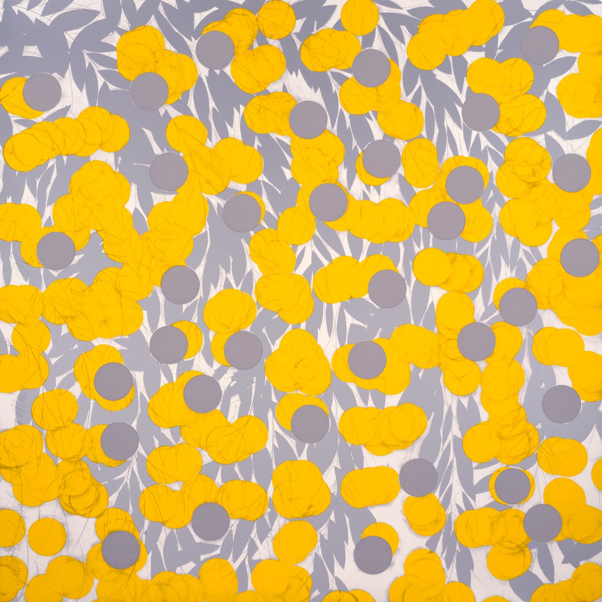 Donald Sultan, Yellow with Silver & Cement Mimosa, June 13 Donald Sultan, Yellow with Silver & Cement Mimosa, June 13