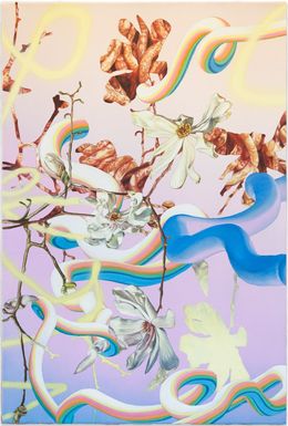 Painting, Ground beef with magnolias flowers and gradient composition, Monika Malewska