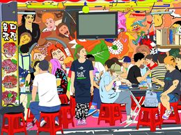 Gemälde, Eating in Hongik University Area, Seoul, Marco Santaniello