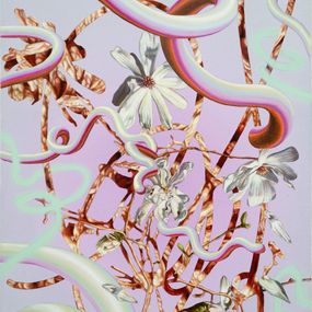 Painting, Ground beef with magnolias flowers and magenta gradient composition, Monika Malewska