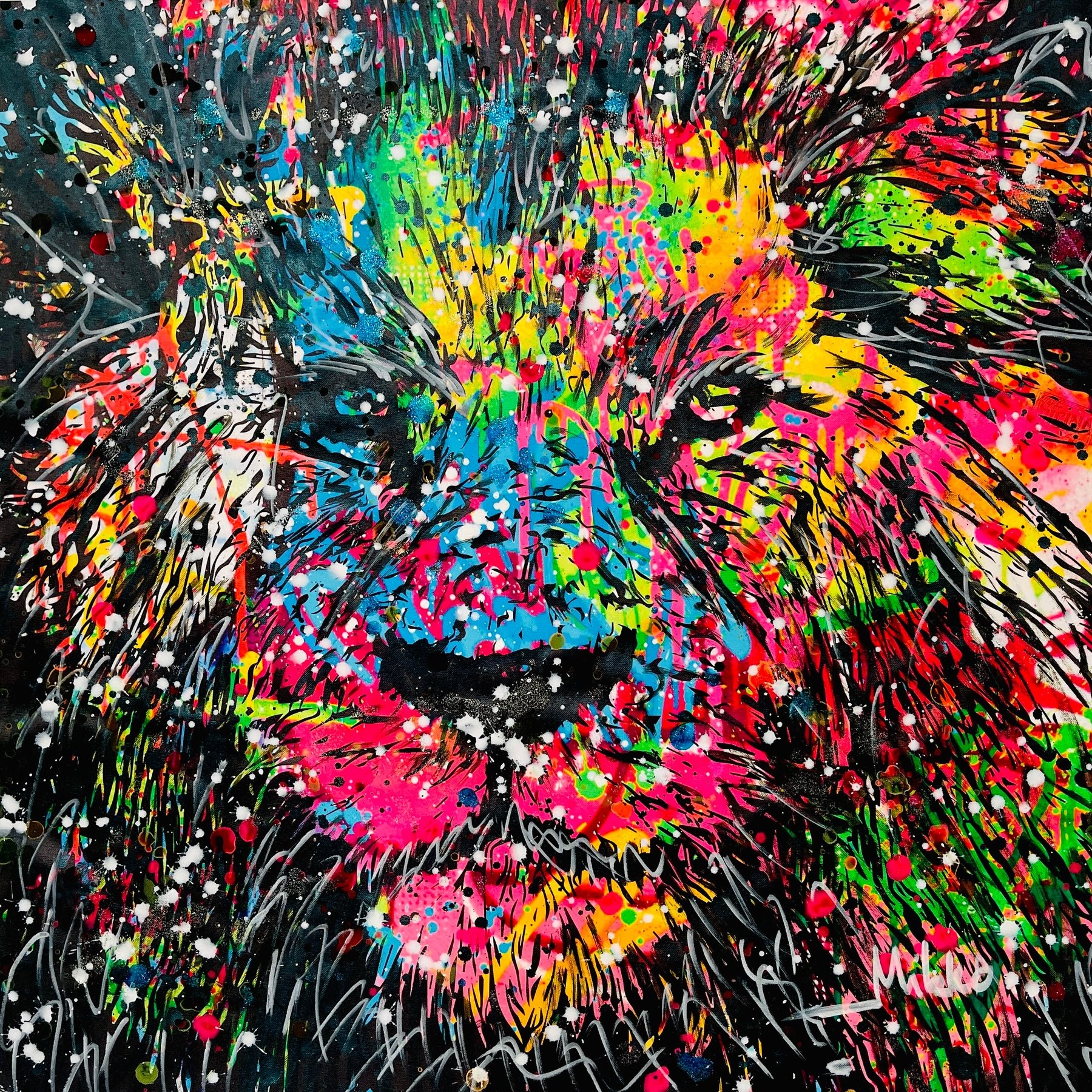 Mikko, Lion Face On Graffiti Background Mikko, Lion Face On Graffiti Background