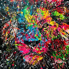 Gemälde, Lion Face On Graffiti Background, Mikko