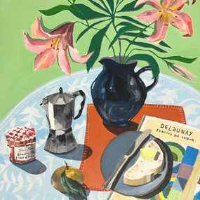 Gemälde, Pink Lilies with Sourdough Bread, Shims Seng