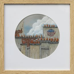 Gemälde, Série Toits Rond #16 - paysage figuratif toits urbains, Eddy Josse