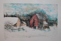 Édition, La ferme endormie, lithographie originale, Bernard Gantner