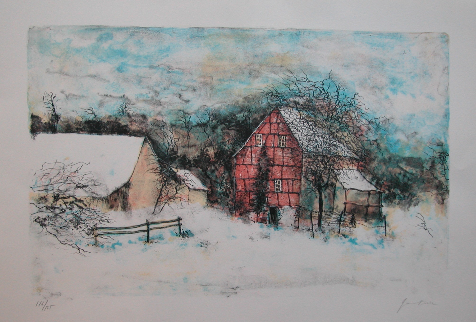 Bernard Gantner, La ferme endormie, lithographie originale Bernard Gantner, La ferme endormie, lithographie originale