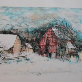 Print, La ferme endormie, lithographie originale, Bernard Gantner