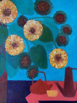 Gemälde, Tournesol rouge - Composition Florale, Michel Jamet