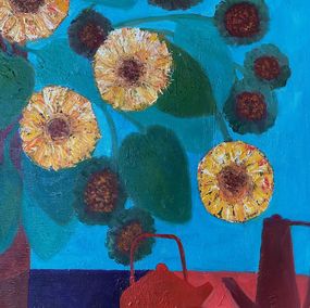 Gemälde, Tournesol rouge - Composition Florale, Michel Jamet