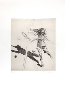 Drucke, Joueur de Tennis, gravure originale, Claude Weisbuch