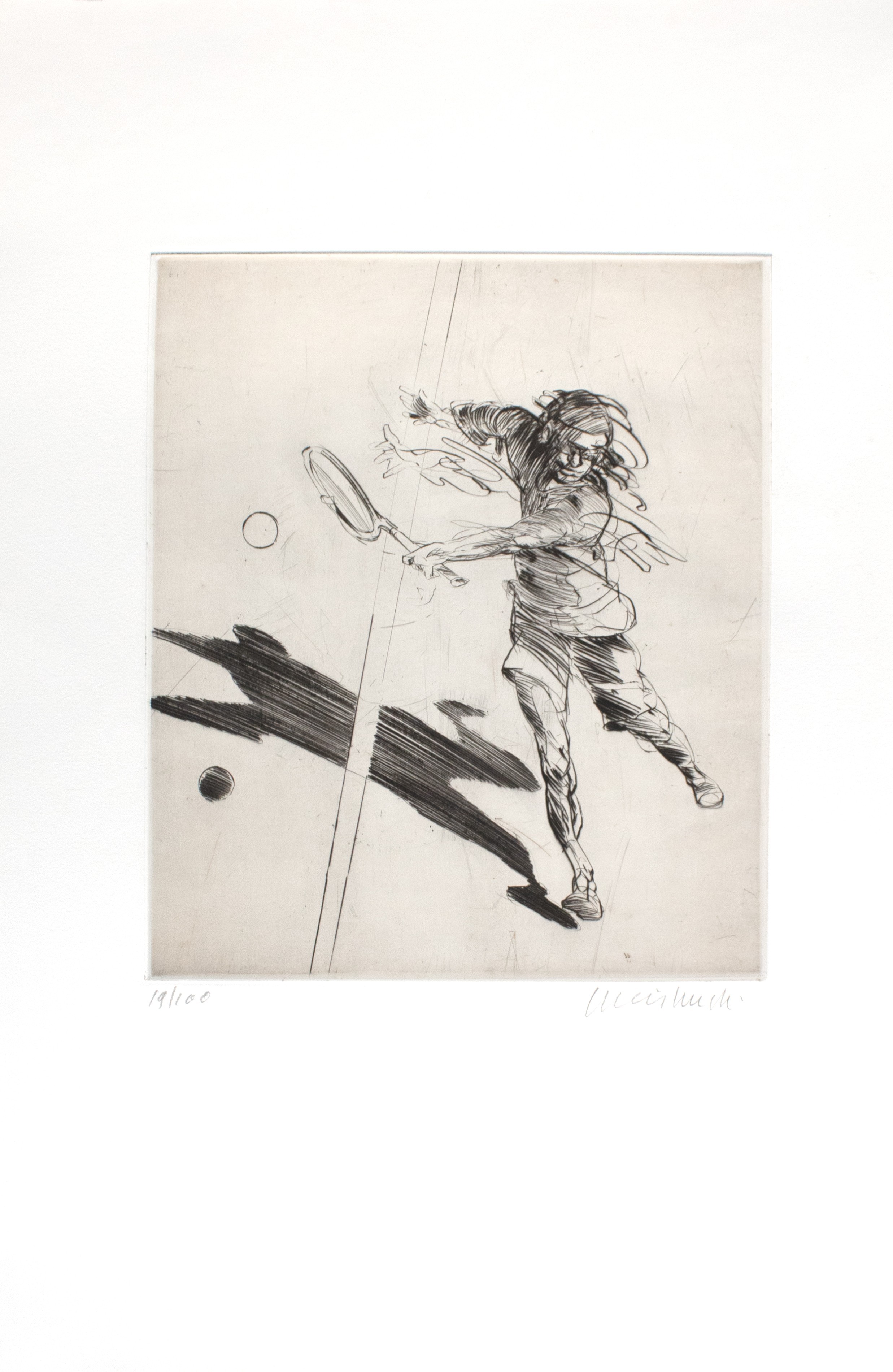 Claude Weisbuch, Joueur de Tennis, gravure originale Claude Weisbuch, Joueur de Tennis, gravure originale