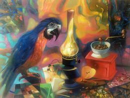 Gemälde, Still life with a parrot, Anatoly Tarabanov