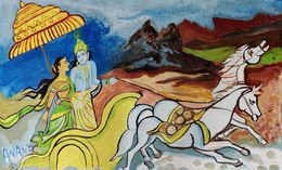 Gemälde, Rukmini being taken away by Krishna, Anand Manchiraju