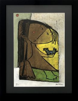 Édition, Nina Con Pajaro (hand signed linocut), Angel Botello
