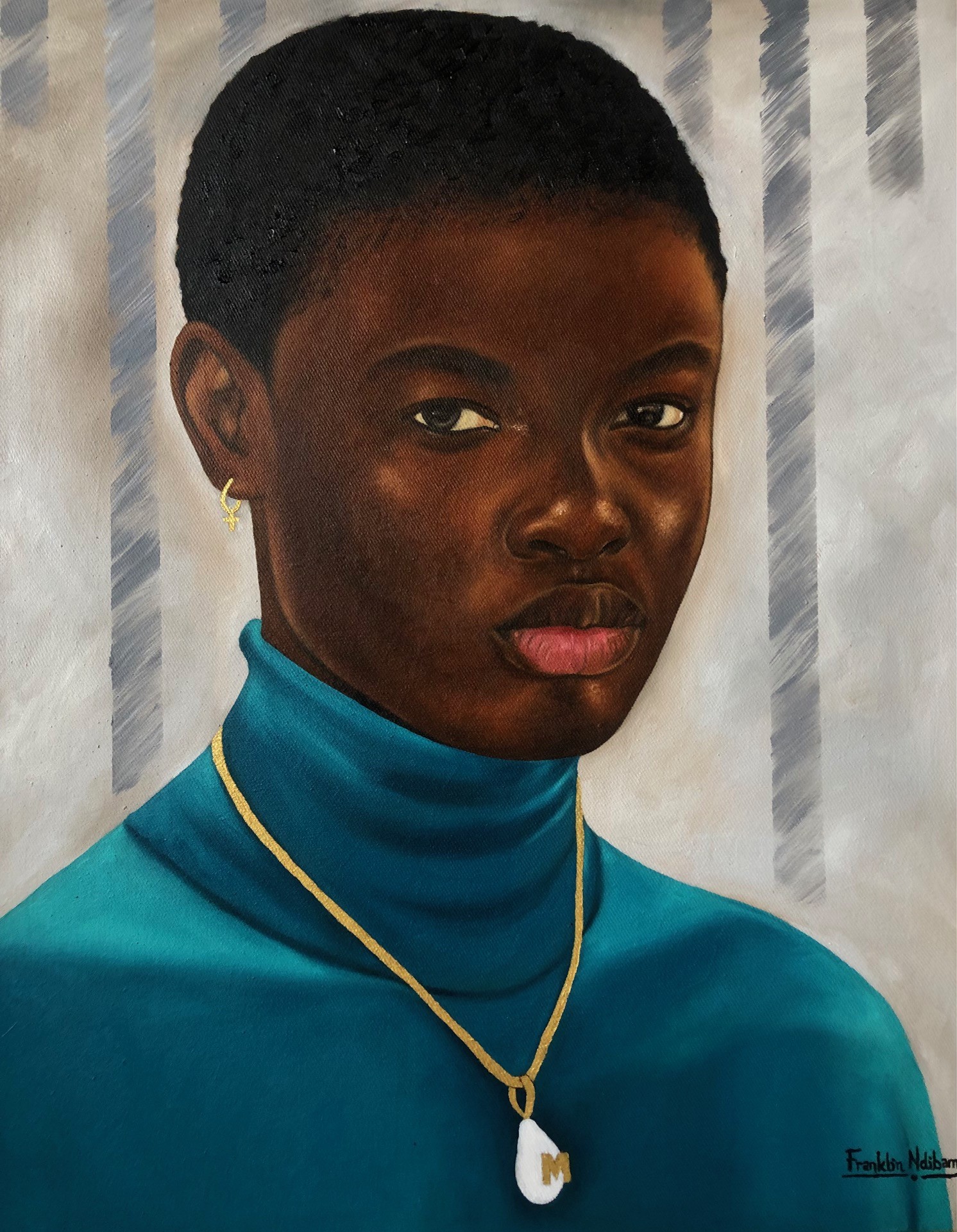 Franklin Ndibam, Anya - 21st Century, Contemporary, Figurative Portrait, Women, Jewelry, Art Deco Franklin Ndibam, Anya - 21st Century, Contemporary, Figurative Portrait, Women, Jewelry, Art Deco