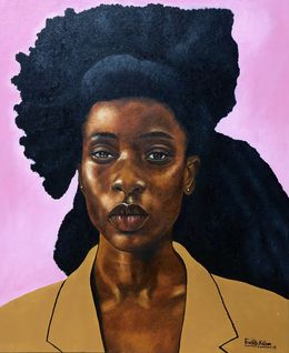Peinture, I Am Not My Hair 2 - 21st Century, Contemporary, Figurative Portrait, Women, Franklin Ndibam
