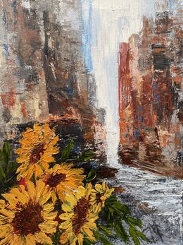 Painting, Sunflowers in the alleys of Edmonton, Mariam Qureshi