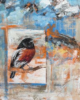 Gemälde, Red Breasted Grosbeak bird, Mariam Qureshi