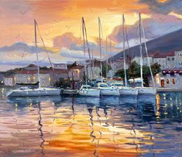 Peinture, Evening pier, Evgeny Chernyakovsky