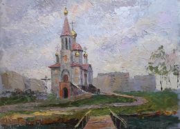 Gemälde, Temple near the river, Boris Serdyuk