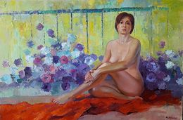 Gemälde, Woman in petunia, Boris Serdyuk