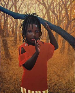 Peinture, Scenic Route - 21st Century, Contemporary, Figurative Portrait, Girl Child Nature, Ani Izuchukwu Valentine