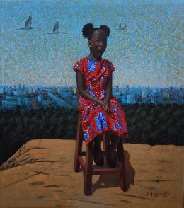 Peinture, Daddy's Girl - 21st Century, Contemporary, Figurative Portrait, Expressionism, Ani Izuchukwu Valentine