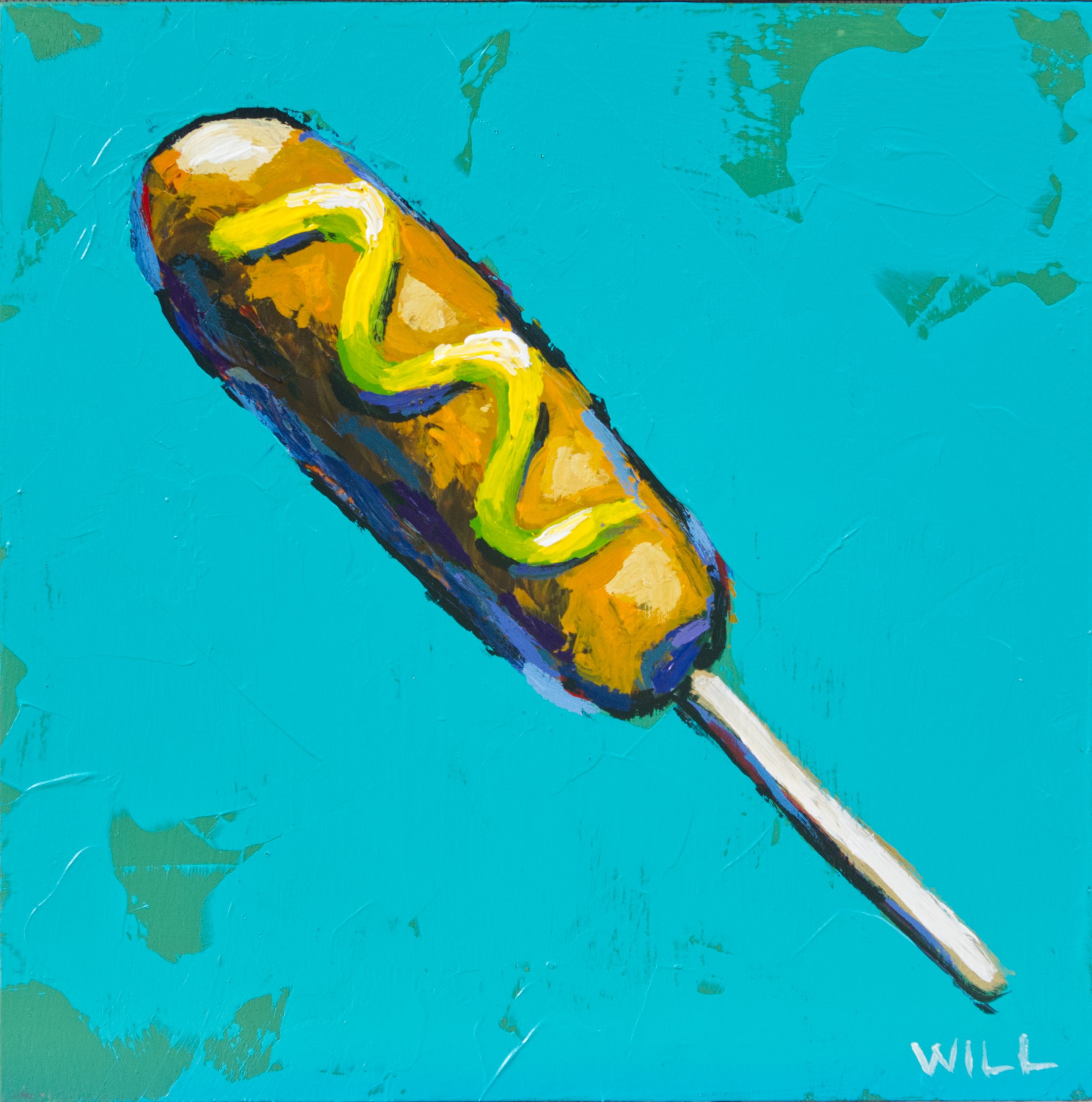 Will Eskridge, Corn Dog, Painting, Acrylic on Wood Panel Will Eskridge, Corn Dog, Painting, Acrylic on Wood Panel
