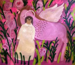 Gemälde, Virgin Mary in the garden with a unicorn, Dasha Pogodina