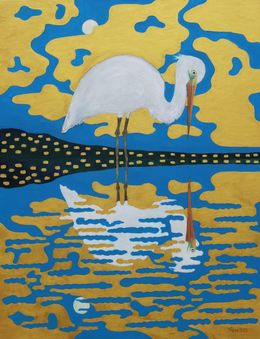 Peinture, Reflection of white heron, Julian Press
