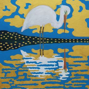 Peinture, Reflection of white heron, Julian Press