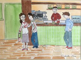 Gemälde, A la cafétéria, Maria Jose Subirachs