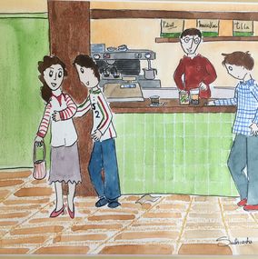Gemälde, A la cafétéria, Maria Jose Subirachs