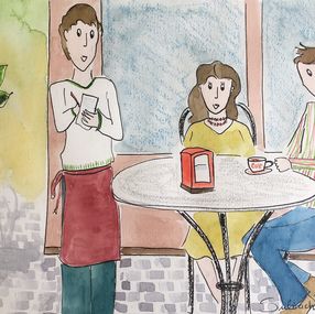 Gemälde, Sur la terrasse du bar, Maria Jose Subirachs