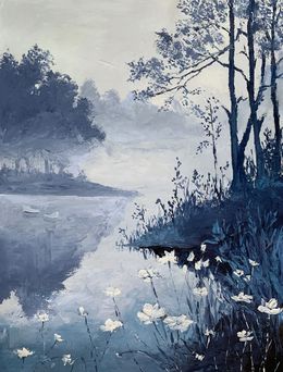Gemälde, Foggy Misty Morning on a lake, Schagen Vita