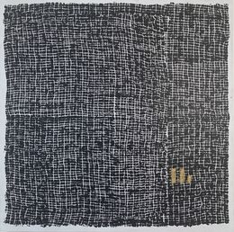 Painting, Trame de vie empreintes noires et or, Tiphaine Descamps
