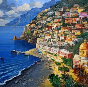 Painting, Toward evening on the coast - Positano painting, Vincenzo Somma