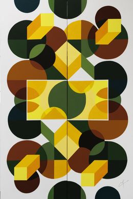 Gemälde, Les dunes dorées 1 et 2 - diptyque, série abstraction géométrique, Francia Craineguy dite Mona