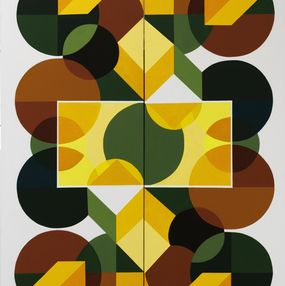 Peinture, Les dunes dorées 1 et 2 - diptyque, série abstraction géométrique, Francia Craineguy dite Mona