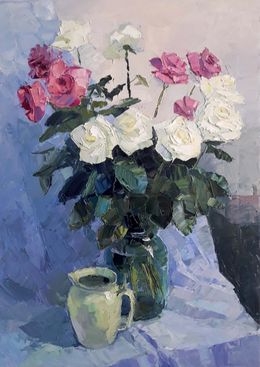 Gemälde, Roses on blue, Boris Serdyuk
