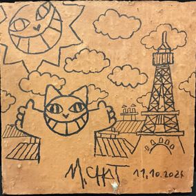 Zeichnungen, M.Chat, les toits de Paris sur brique, M.Chat
