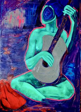 Gemälde, Grey Guitar - 21st Century, Contemporary, Figurative Painting, People, Music, BEMI